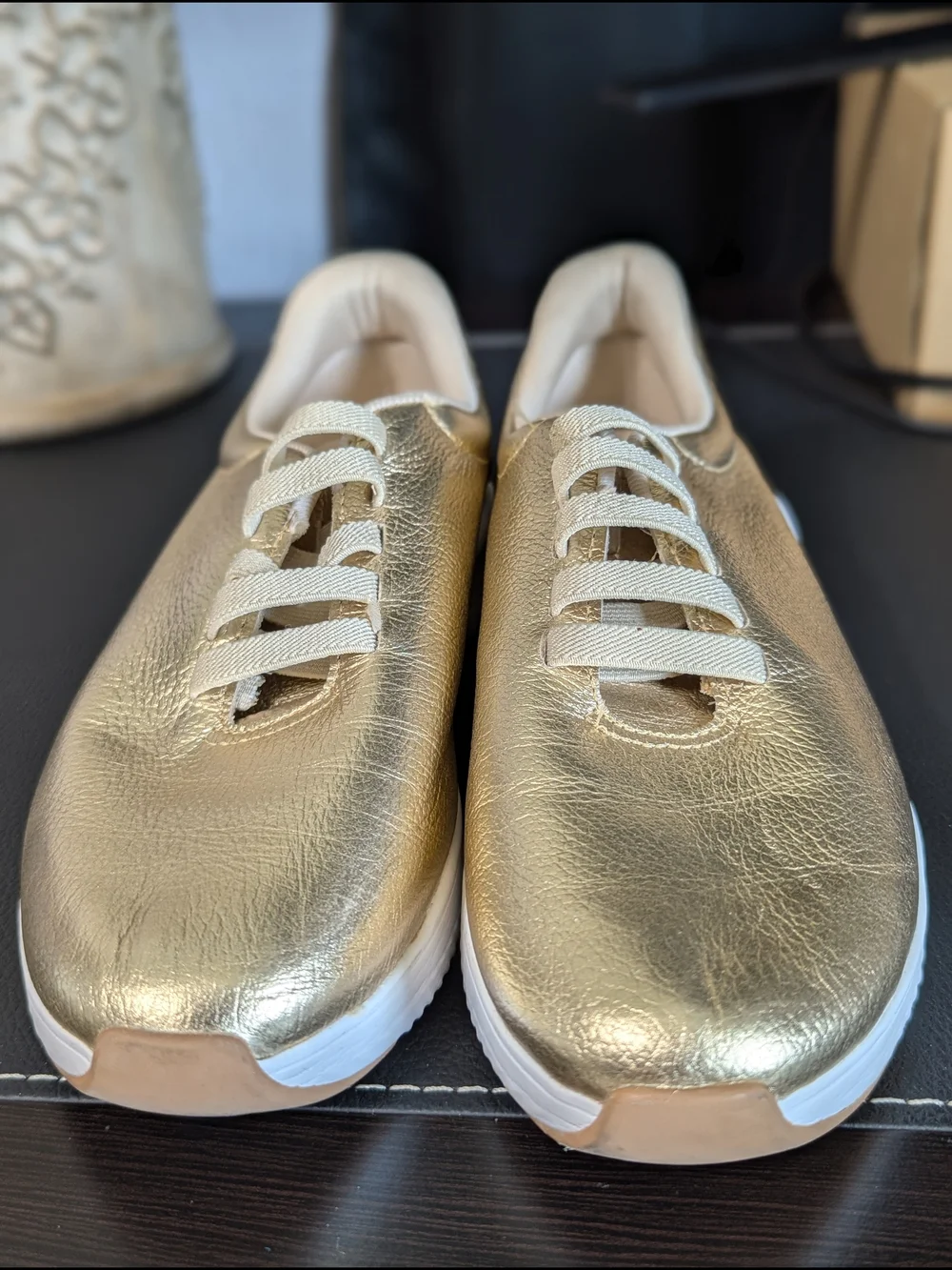 Usaflex Women’s Metallic Gold Slip-On Casual Sneakers